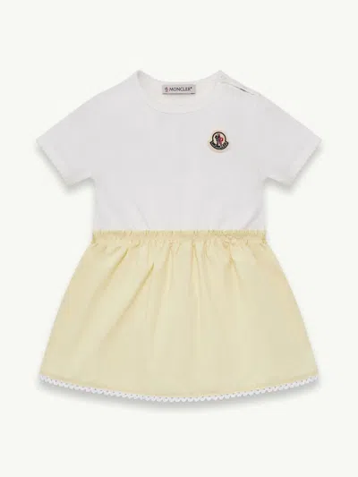 Moncler Kids Mini Gathered Skirt Dress With Snap Closure In White