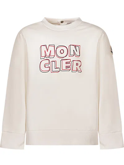 Moncler Kids Mini Giro Neck Sweatshirt With Statement Lettering In Panna