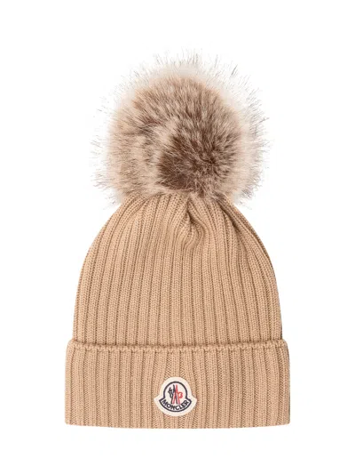 Moncler Kids Mini Hat For Everyday Winter Wear In Cammello