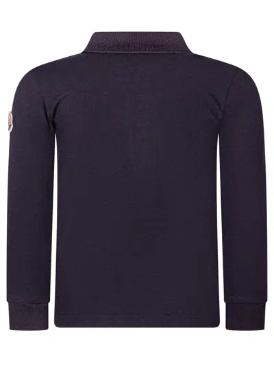 Moncler Kids Mini Long Sleeve Polo With Classic Collar In Blu