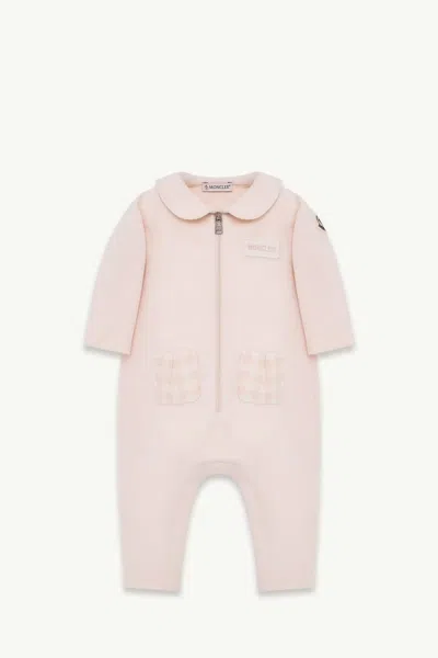 Moncler Kids Mini Peter Pan Collar Zip-front Long-sleeve Jacket With Ruffled Pocket Trim In Rosa