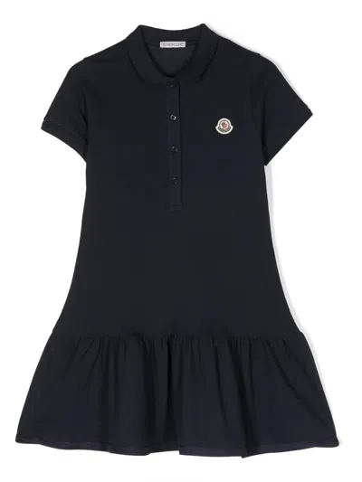 Moncler Kids Mini Polo Dress With Ruffled Skirt For Girls In Black