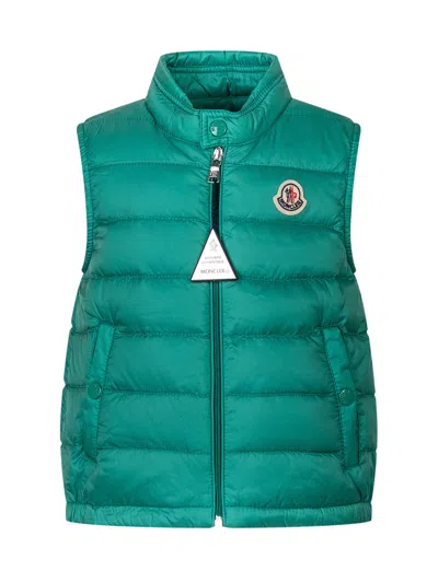 Moncler Kids Mini Puffer Vest With High Neck And Zip Closure In Green
