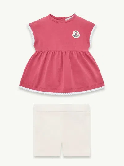 Moncler Kids Mini Sleeveless Dress With Logo Patch And Embroidered Edges For Kids In Pink