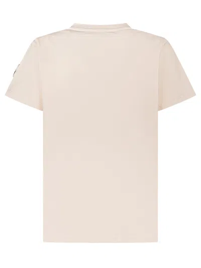 Moncler Kids Mini Sleeves Cut T-shirt With Logo In Panna