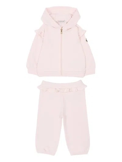 Moncler Kids Mini Stretch Cotton Hooded T-shirt Set For Kids In Pink