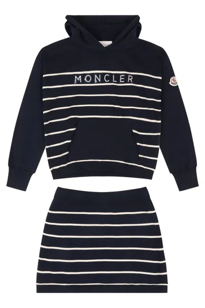 Moncler Kids Mini Striped Cotton Two-piece Suit For Girls In Blue