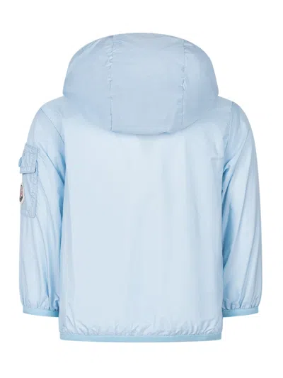 Moncler Kids Mini Stylish Jacket With Hood And Zip For Kids In Azzurro