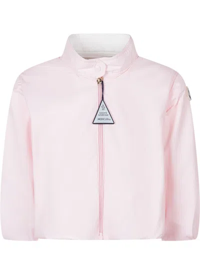 Moncler Kids Mini Stylish Jacket With Zip And Logo In Rosa Chiaro