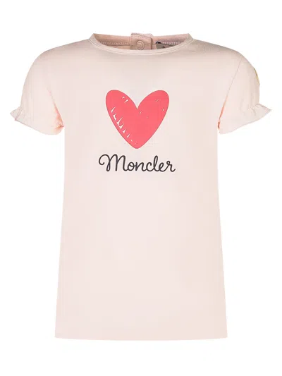Moncler Kids Mini T-shirt With Heart Design In Rosa Chiaro