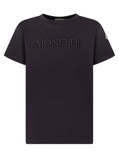 Moncler Kids Mini T-shirt With Logo And Cut Sleeves In Black