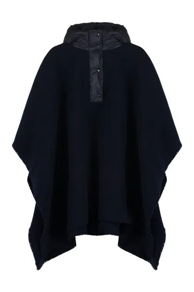 Moncler Kids Mini Wool Cape With Technical Inserts For Girls In Blue