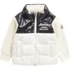 Moncler Kids' Mixed Media Cardigan Down Puffer Jacket In Ivory/navy