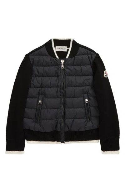 Moncler Kids' Mixed Media Quilted Down Jacket In Black