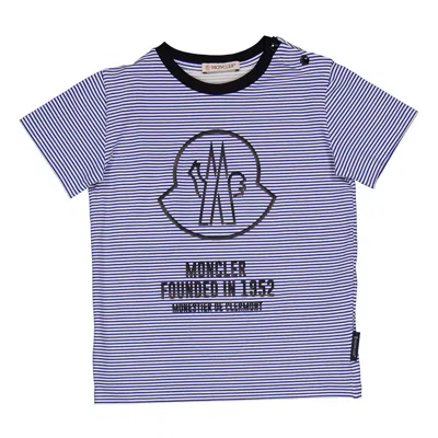 Moncler Kids Multi 1952 Logo Striped Cotton T-shirt In Blue