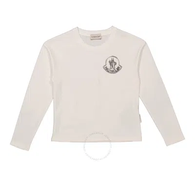 Moncler Kids Natural Cotton Long-sleeve Logo T-shirt In White