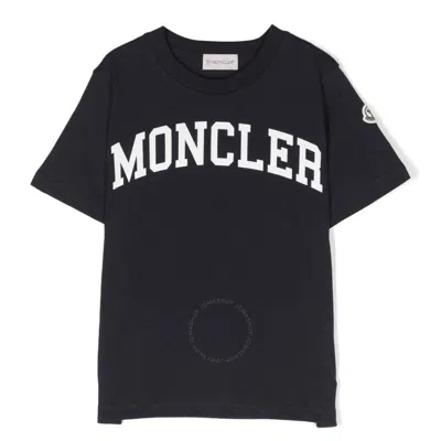 Moncler Kids Navy Short-sleeve Logo T-shirt In Blue