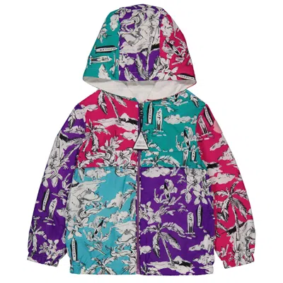 Pre-owned Moncler Kids Nazira Mixed-print Hooded Jacket In Blue