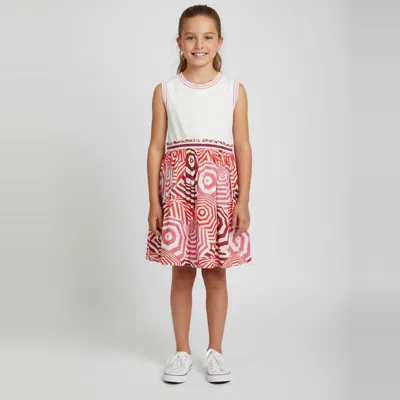 Pre-owned Moncler Kids Off White/pink Umbrella Print Cotton And Jersey Sleeveless Dress 4yrs
