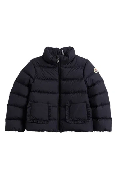 Moncler Kids' Onica Ruffle Pocket Down Puffer Jacket In Black