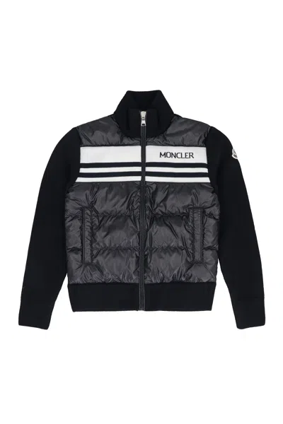 Moncler Kids Padded Front Panel Cardigan For Boys In Black