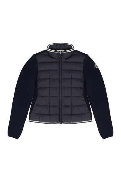 Moncler Kids Padded Wool Zip-up Cardigan In Black