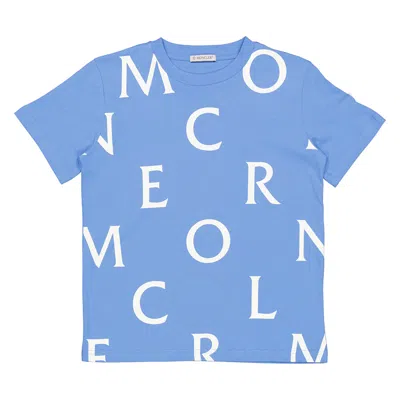 Moncler Kids Pastel Blue Logo Prit Cotton T-shirt