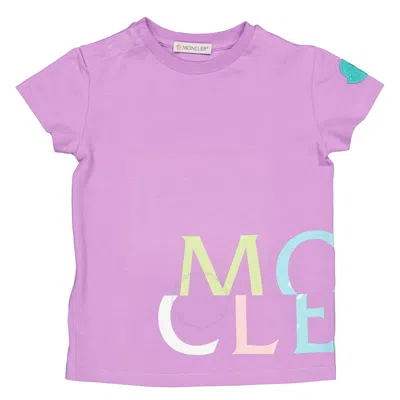 Moncler Kids Pastel Purple Cotton Logo Print Short Sleeve T-shirt