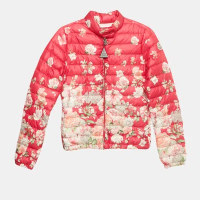 Pre-owned Moncler Kids Pink Floral Print Nylon Puffer Jacket 12yrs