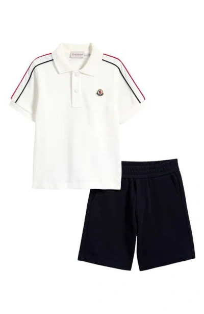 Moncler Kids' Piped Polo & Shorts Set In White