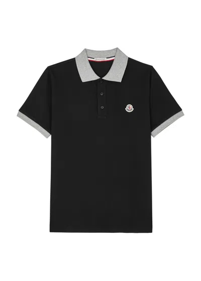 Moncler Kids Piqué Cotton Polo Shirt (12-14 Years) In Black