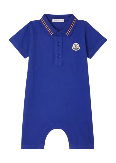 Moncler Kids Piqué Stretch-cotton Babygrow In Blue