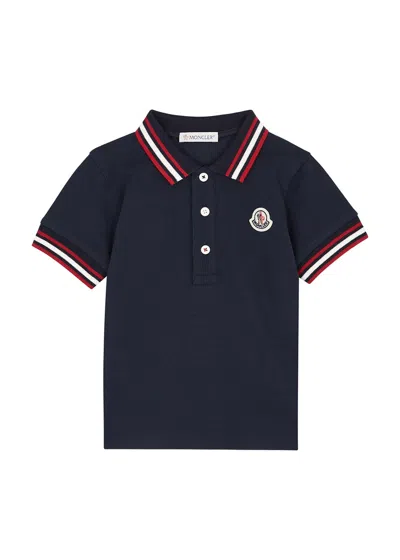 Moncler Kids Piqué Stretch-cotton Polo Shirt In Navy