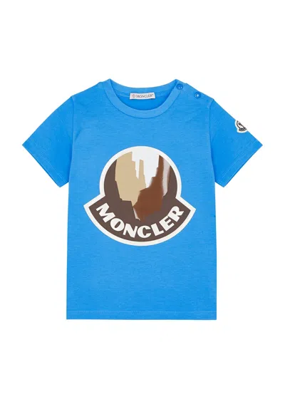 Moncler Kids Printed Stretch-cotton T-shirt (12 Months-3 Years) In Blue