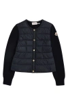 Moncler Kids' Quilted Down & Cotton Knit Cardigan In Navy