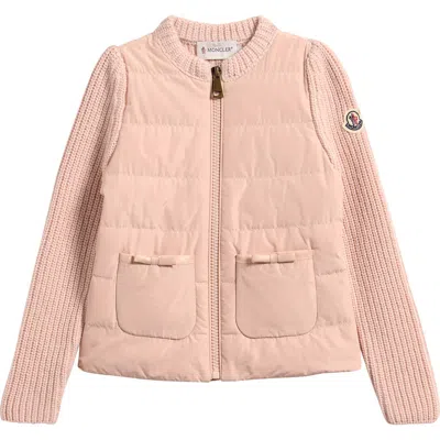 Moncler Kids' Quilted Down & Wool Blend Puffer Cardigan In Brown