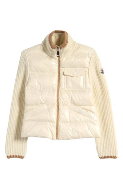Moncler Kids' Quilted Down & Wool Knit Cardigan In White