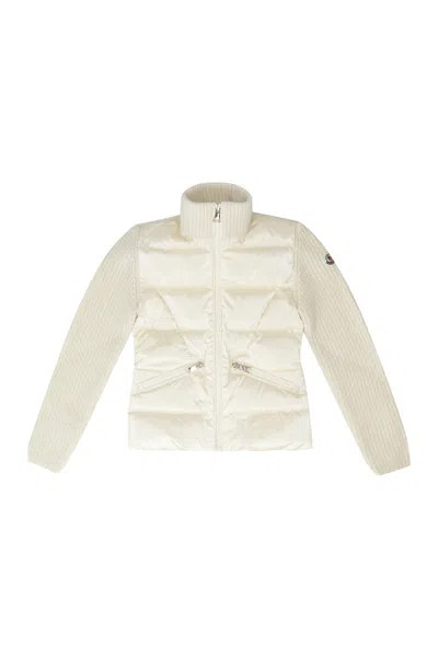 Moncler Kids Quilted Down And Wool-blend Cardigan In White