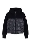 Moncler Black Hooded Cardigan With Logo Patch In Wool And Tech Fabric Boy In Navy