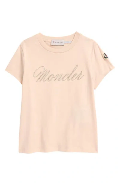 Moncler Kids' Rhinestone Embellished T-shirt In Light Pink