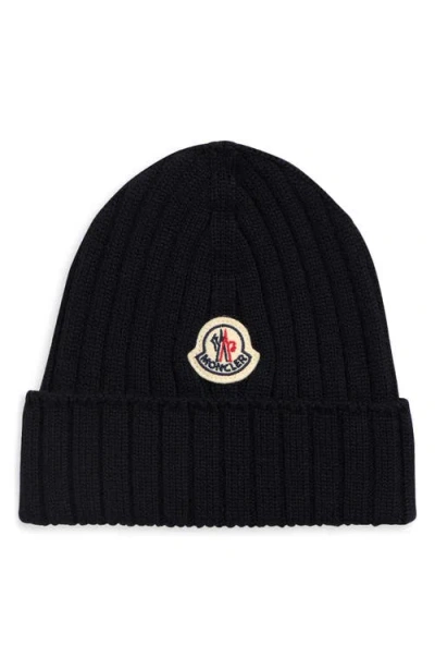 Moncler Enfant Logo Patch Beanie In Black