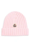 Moncler Kids' Rib Virgin Wool Beanie In Pink