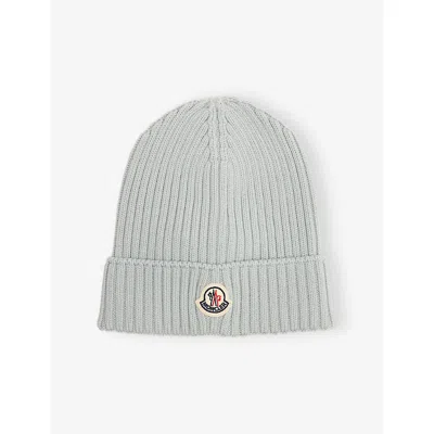 Moncler Kids' Ribbed Wool Beanie Hat Light Blue