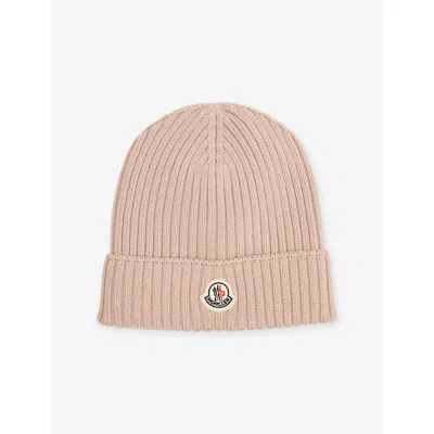 Moncler Kids' Ribbed Wool Beanie Hat Pink In Purple