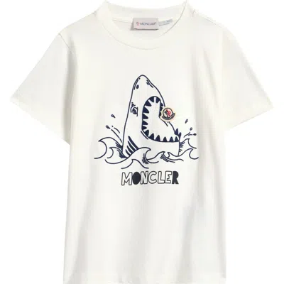 Moncler Kids' Shark Embroidered Cotton Graphic T-shirt In Natural