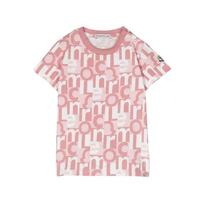 Moncler Kids Short Sleeve Logo Print T-shirt In Pink