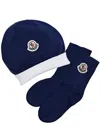 Shop Moncler Kids Sock And Hat Gift Set In Blue Other