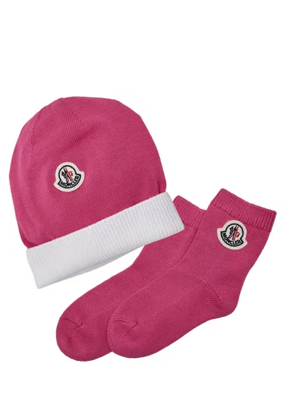 Moncler Kids Sock And Hat Gift Set In White & Other