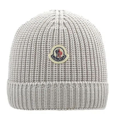 Moncler Kids Stone Logo Patch Cotton Beanie In Neutral