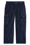 Moncler Kids' Stretch Corduroy Cargo Trousers In Blue
